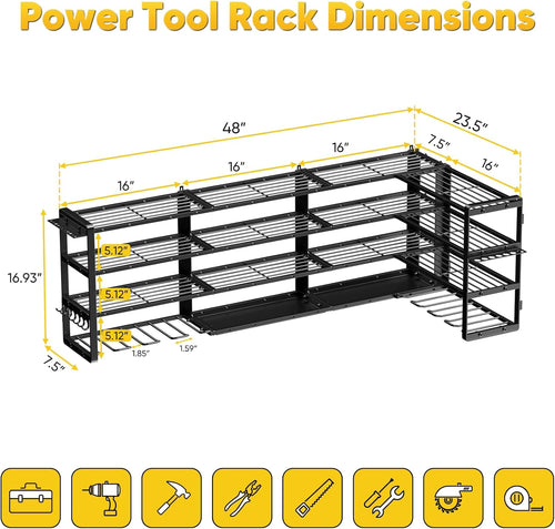 64" Super-Duty Power-Tool Organizer Wall Mount – Holds 8 Drills, 800 lb, 3 Layouts