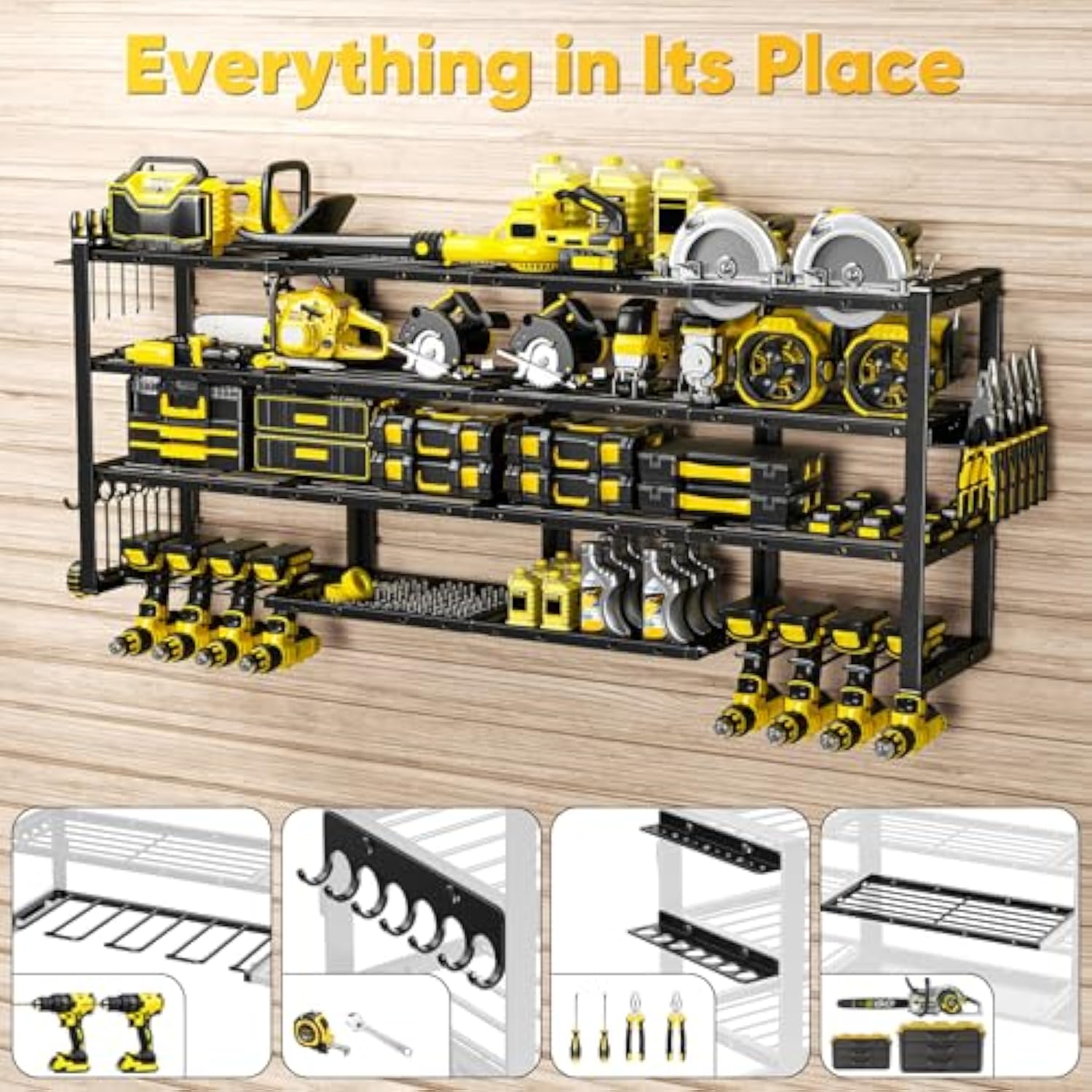 64" Super-Duty Power-Tool Organizer Wall Mount – Holds 8 Drills, 800 lb, 3 Layouts