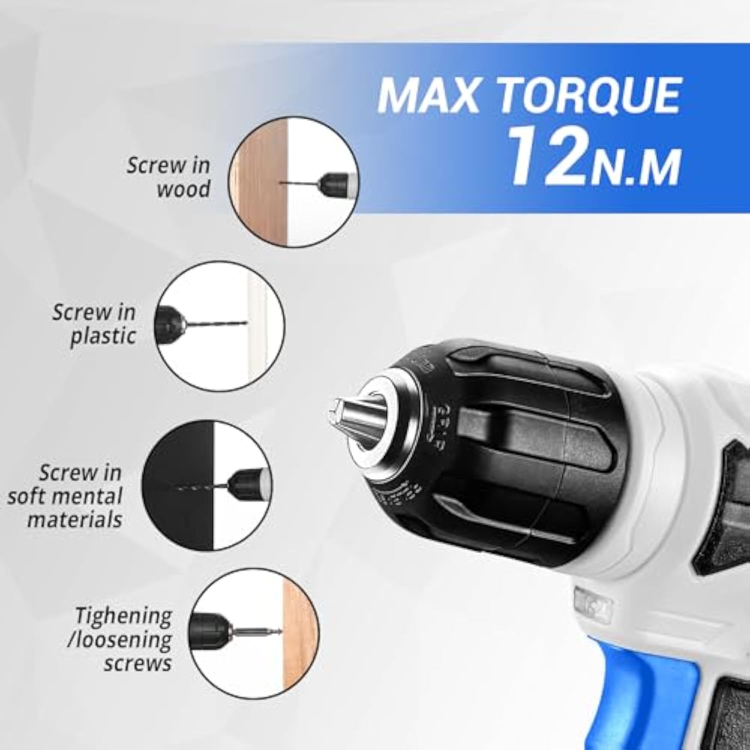 8V Cordless Drill Driver Kit – 1.5 Ah Battery, Type-C, LED Light, 55-Piece Tool Set