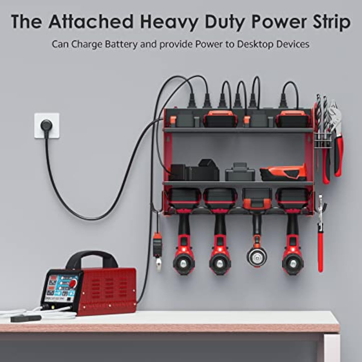 16.5" Power-Tool Organizer Wall Mount with 8-Outlet Charging Station
