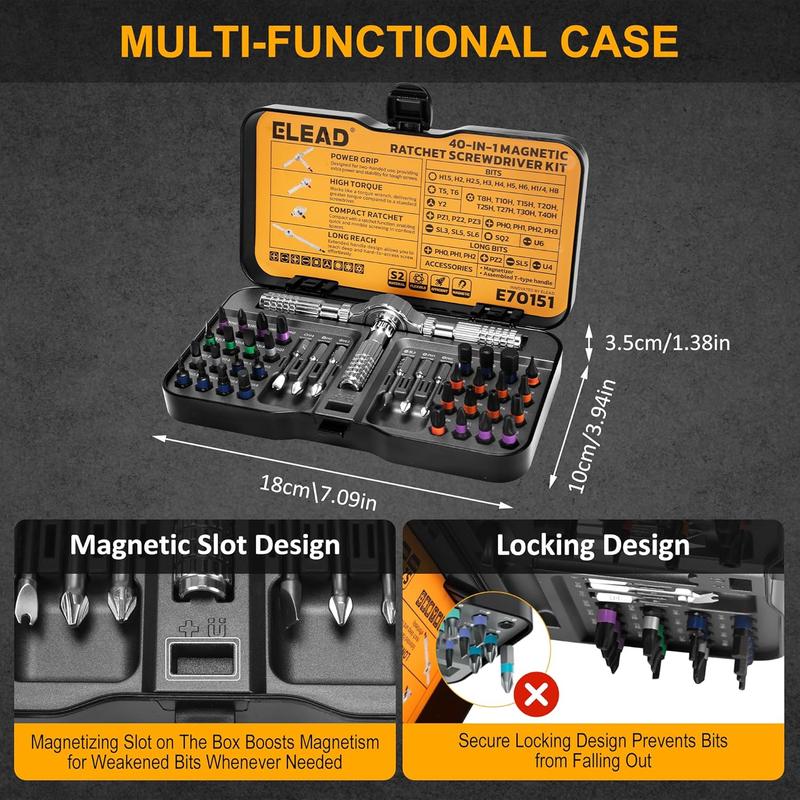 40-in-1 Magnetic Ratchet Screwdriver Set – Effort-Saving 50 N·m, S2 Steel Bits, Pocket Size